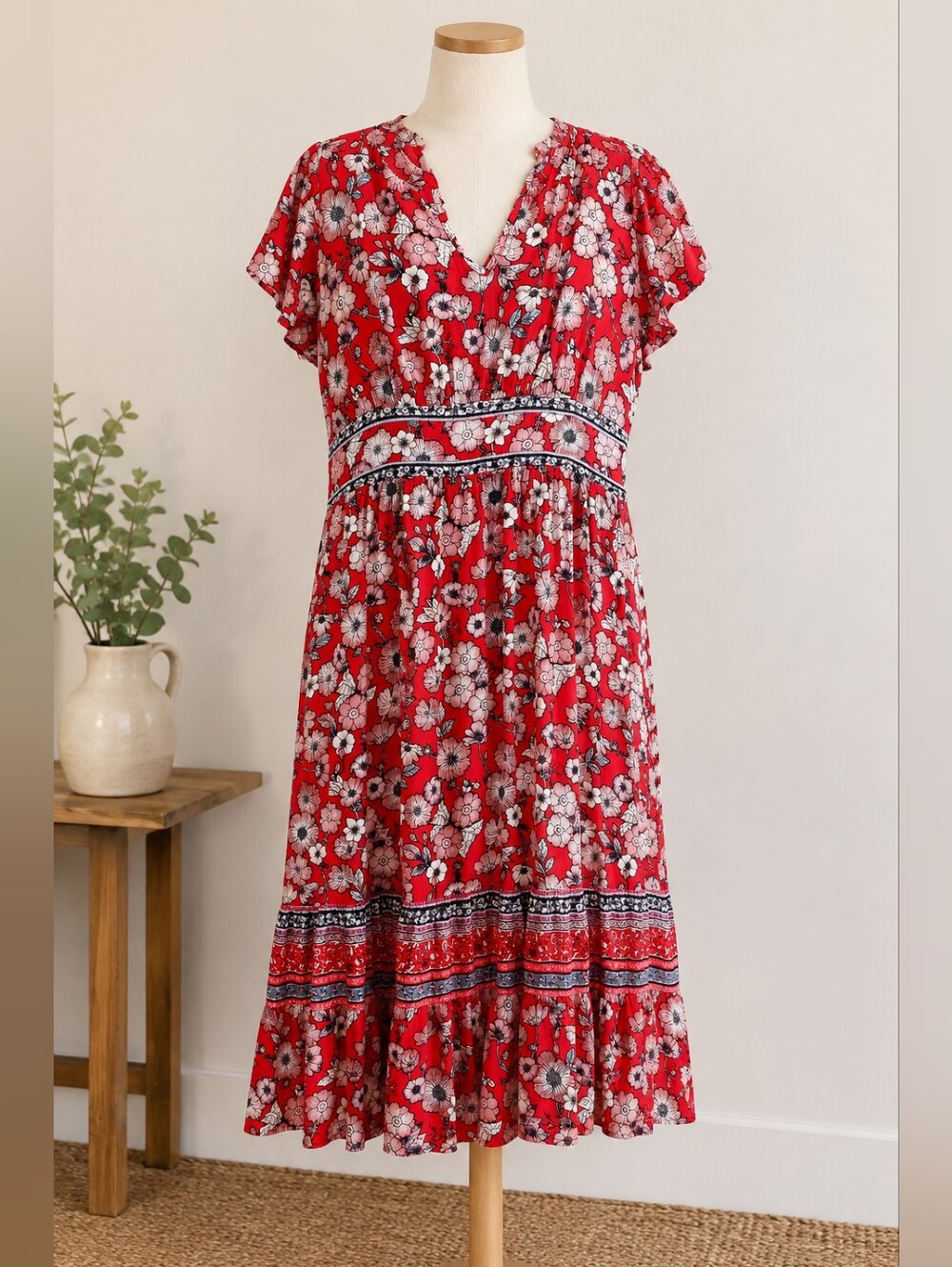 Knox Rose Red Floral Midi Dress